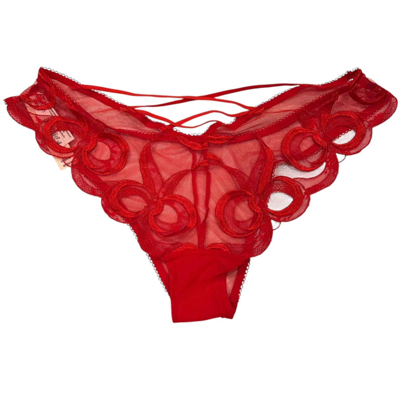 NWT VICTORIA’S SECRET Brazilian Slip Pantie Sz S-M-L Red Lace Mesh