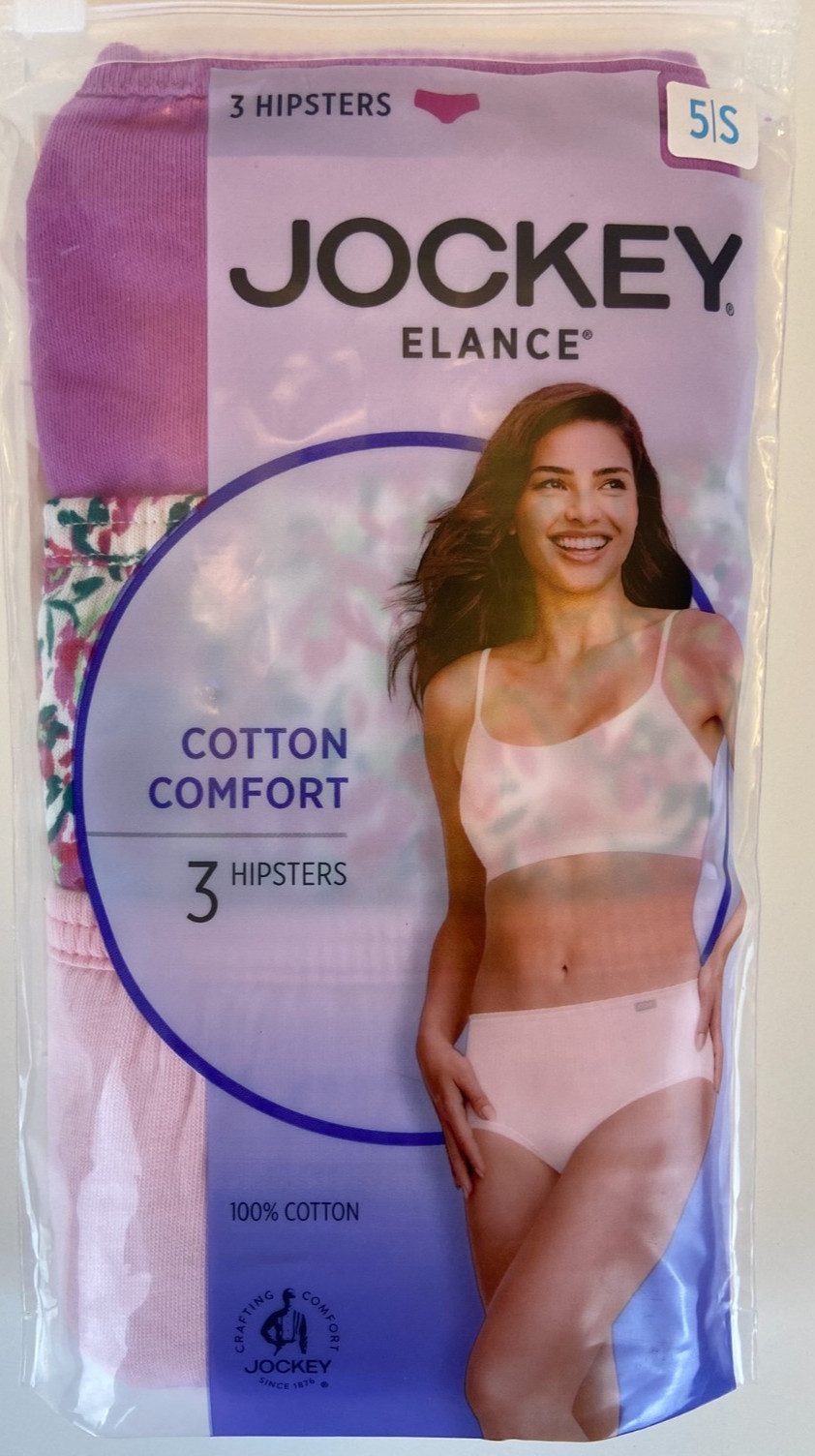 Jockey 3-Pack Elance Hipster Comfort 100% Cotton 5/S Purple Pink Meadow NIP