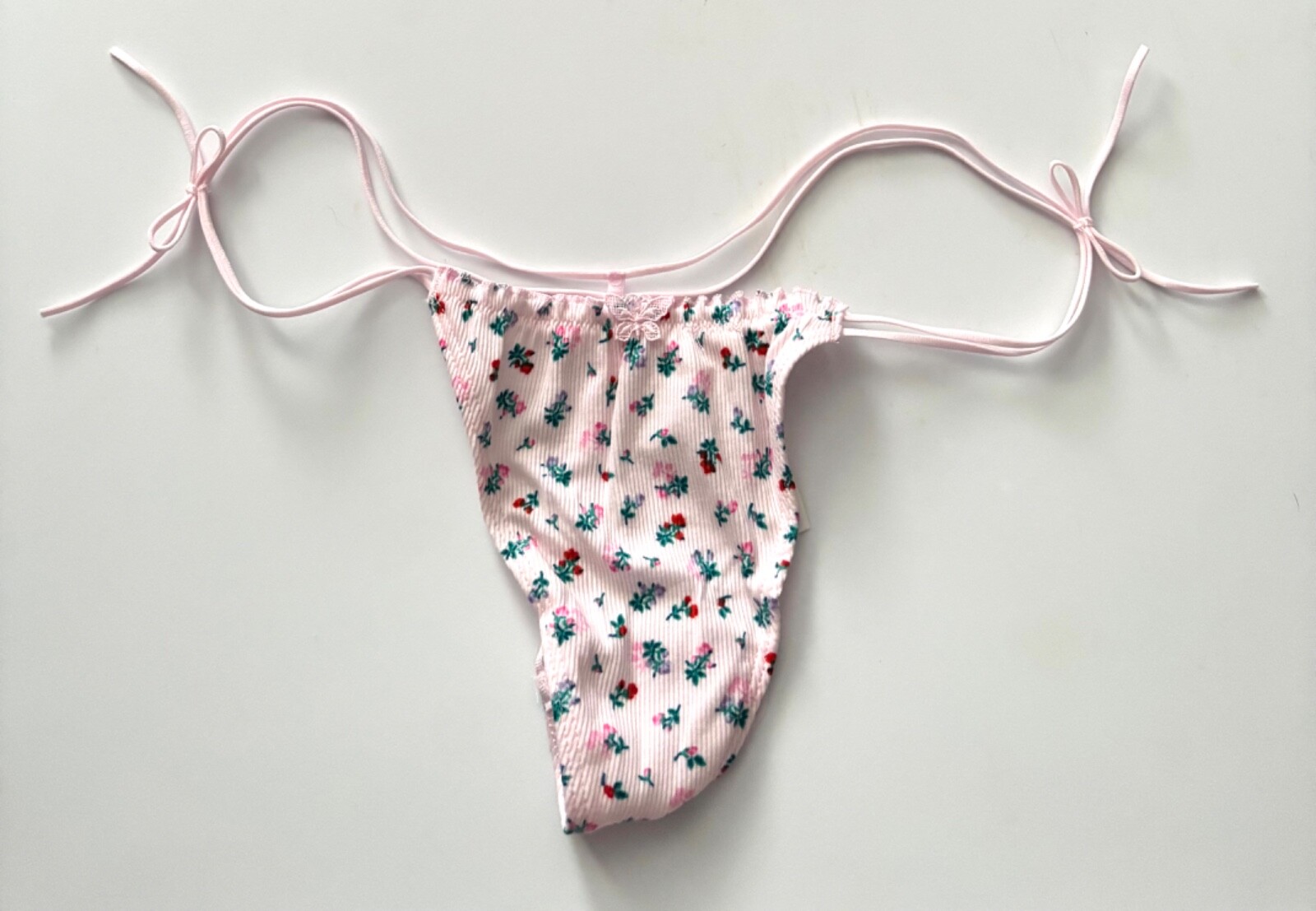 PINK Victoria’s Secret V String Panty Pink Floral Ribbed Strappy S M L XL 2XL