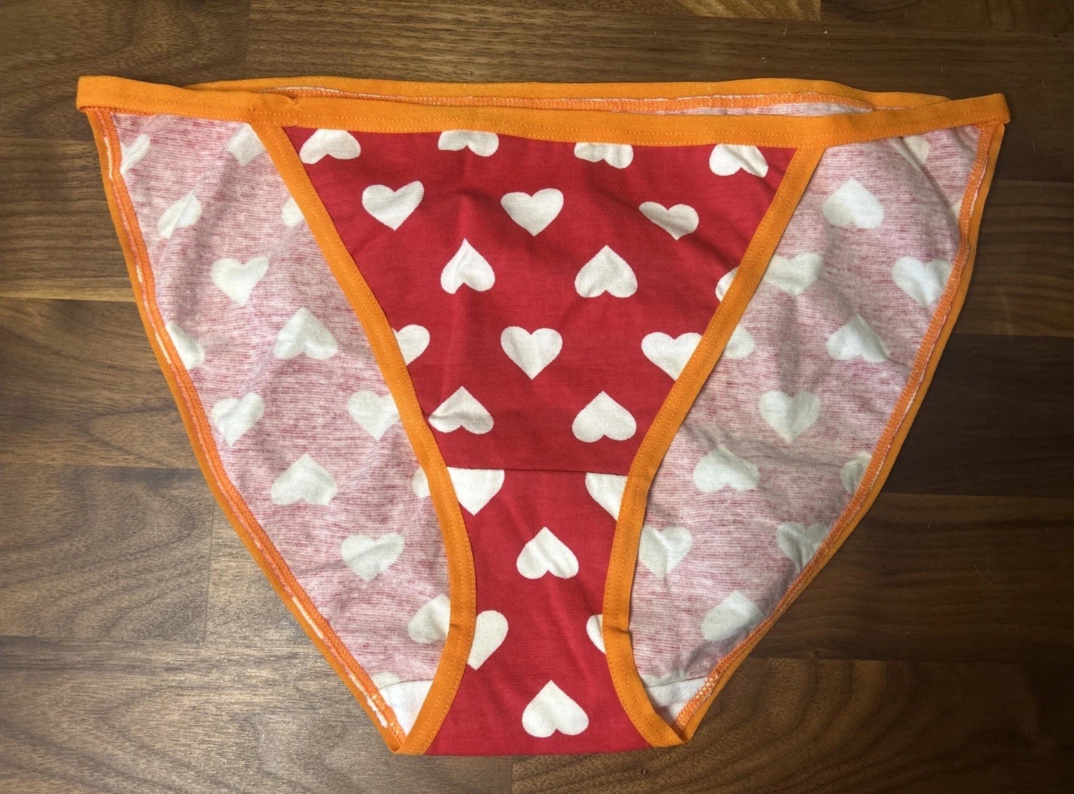 Vtg FLIRTITUDE String Bikini Panties Sz M Hearts Orange Red Jcpenny Love Cotton