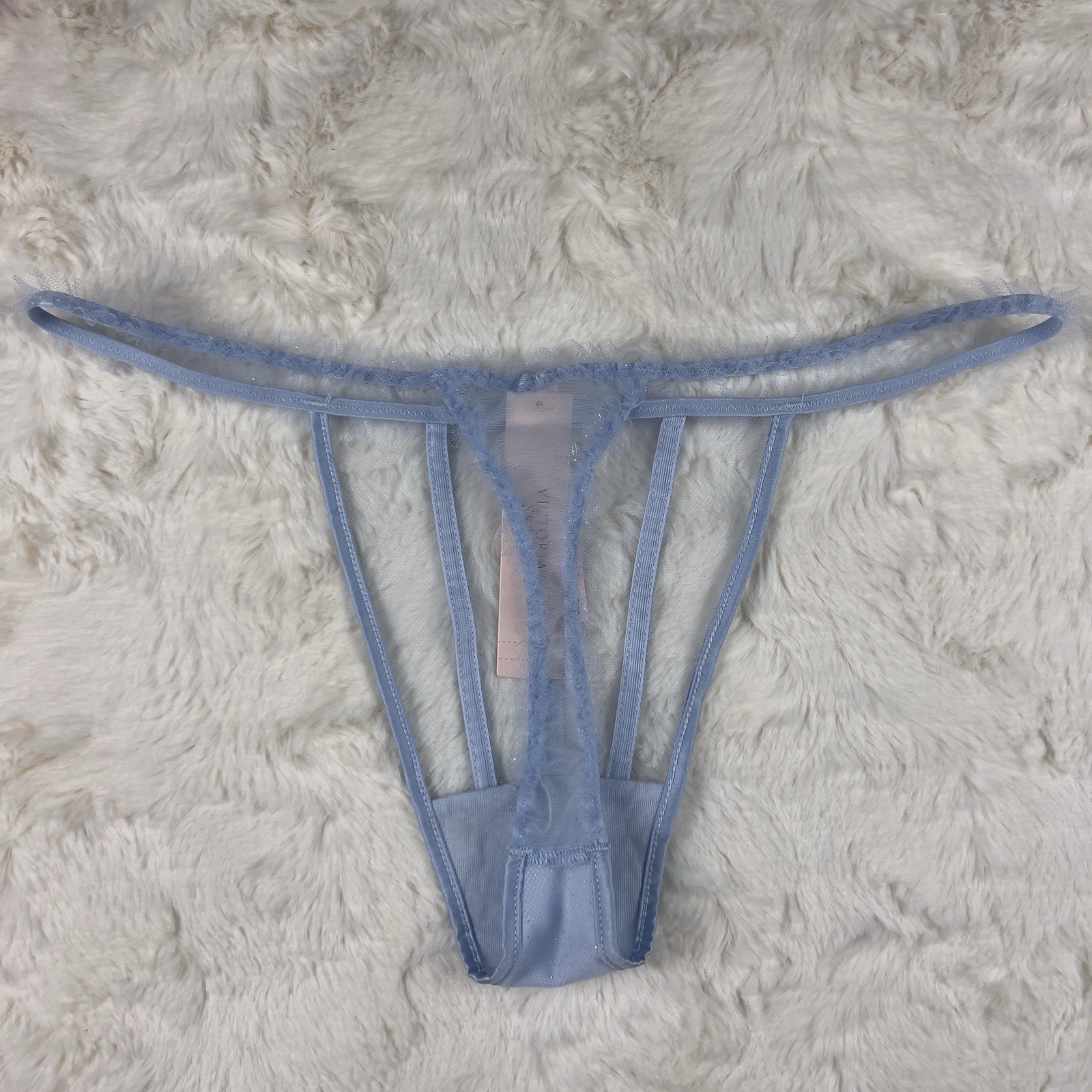Victoria’s Secret Dream Angels Blue Glitter Tulle Thong Panty Ruffle Sz.M NWT