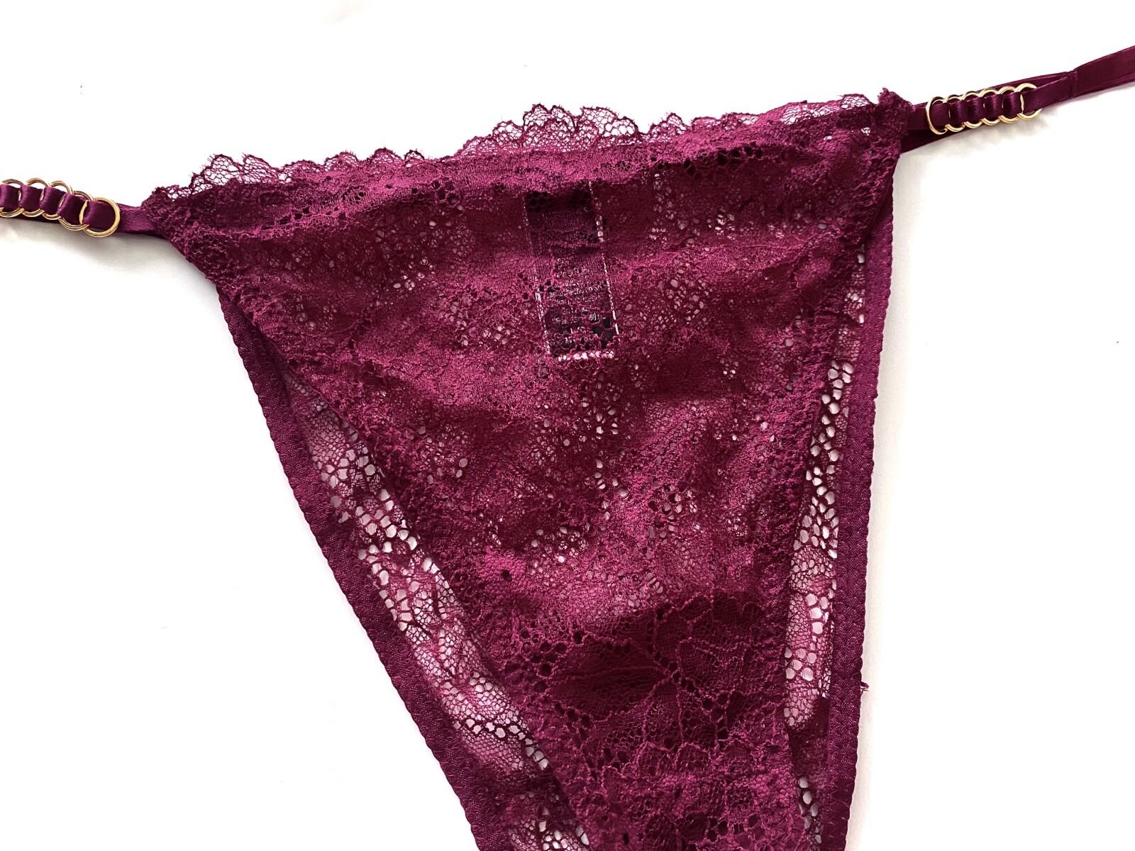 Victoria’s Secret Panty Very Sexy Brazilian Lace Gold Ring Chain String L XL