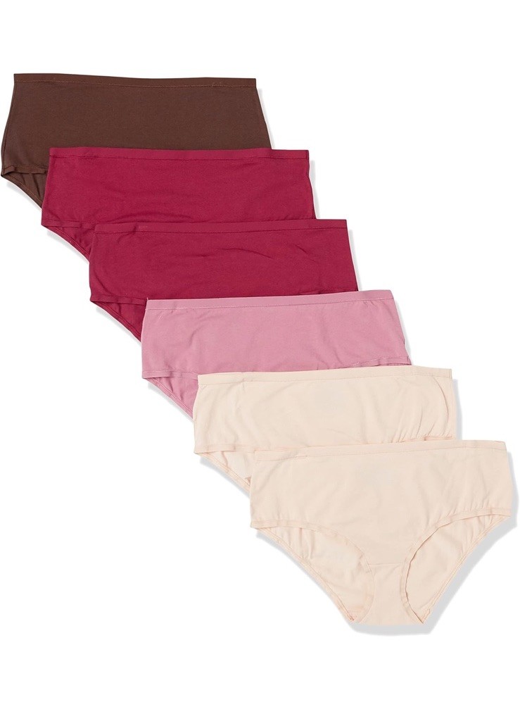 Amazon Essentials 1X Plus Size Six Pack Neutral Cotton Mid Brief Panties NEW