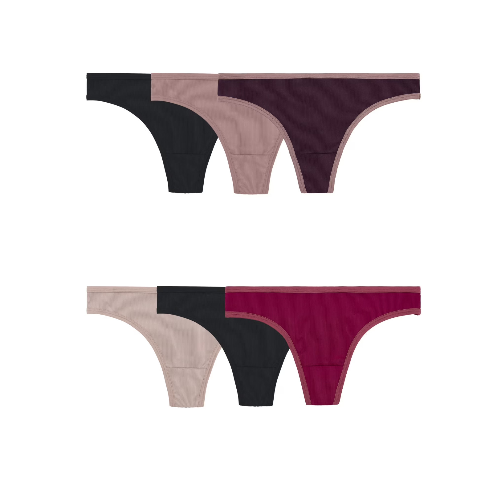 NEW Fruit of the Loom Women Ribbed Microfiber Thong 6 Pack Size 2XL/9