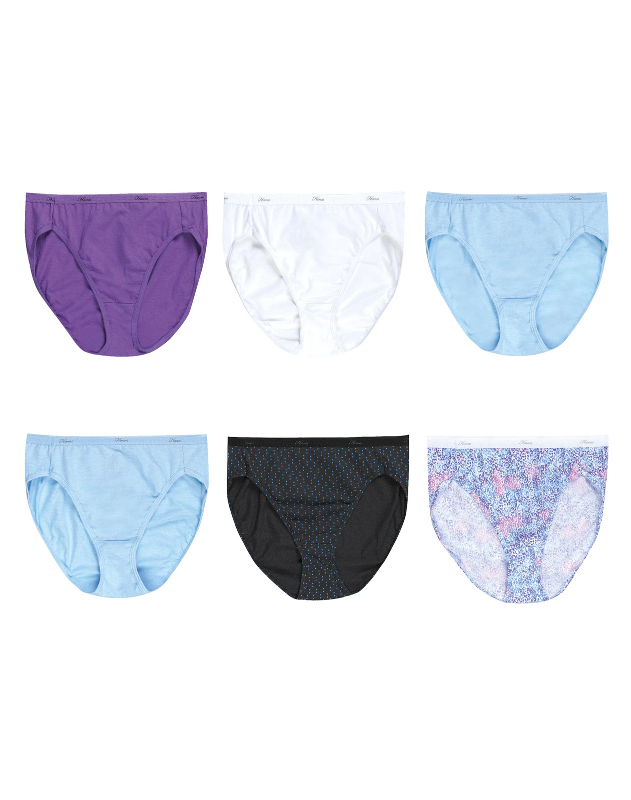 Hanes No Ride Up Cotton Hi-Cut Panties 6-Pack Women’s Underwear Lady’s Tag-Free