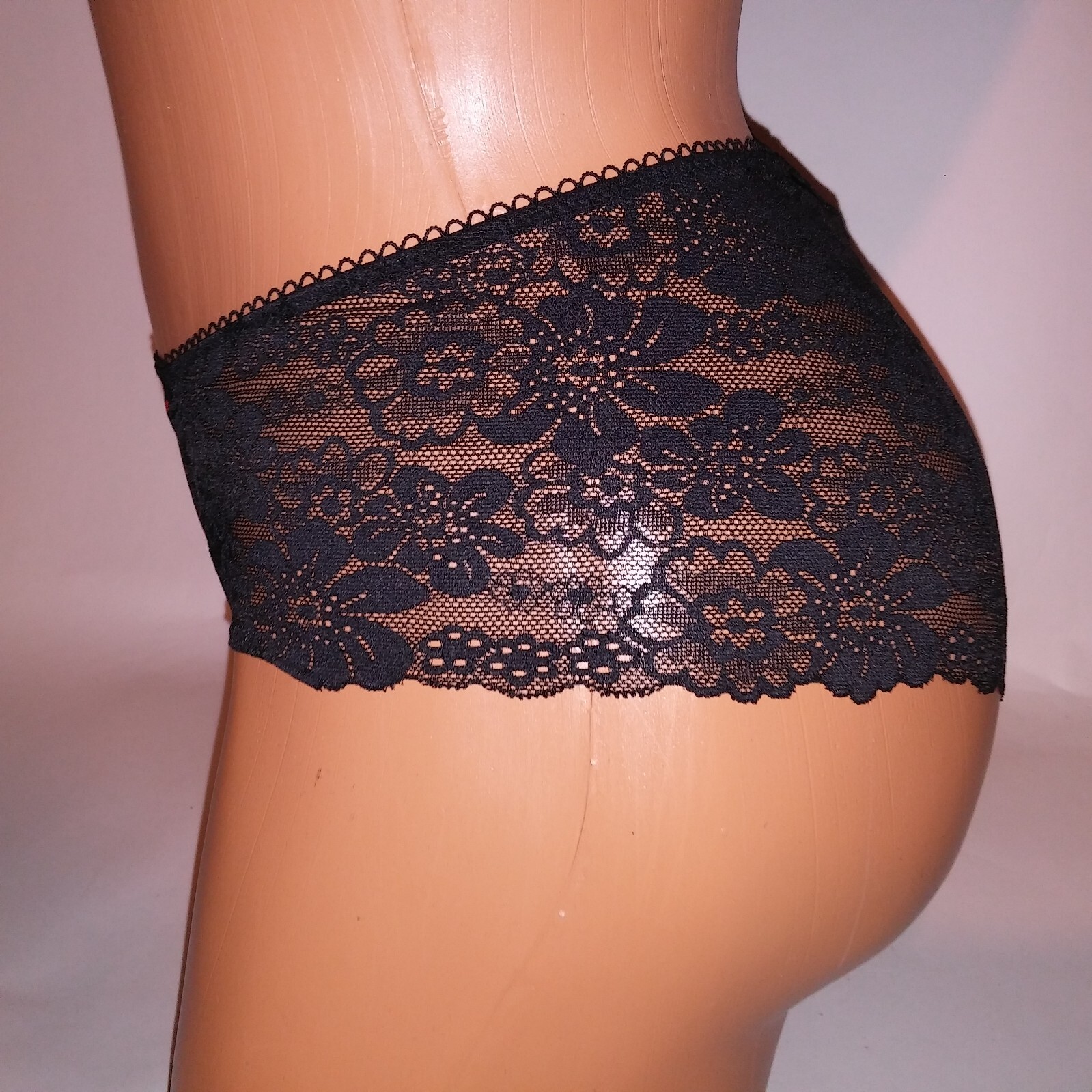Victoria Secret PINK Panty Cheeky Black Pink Red Hearts Lace Back New