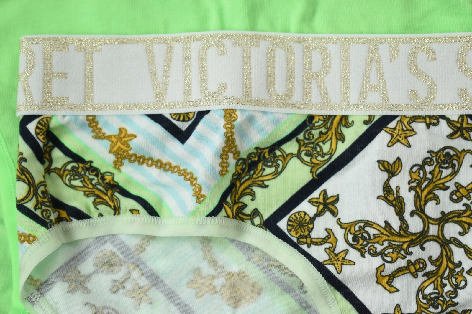 Victoria’s Secret SMALL *COTTON* LOGO HIPHUGGER SET *Neon Green & Nautical*
