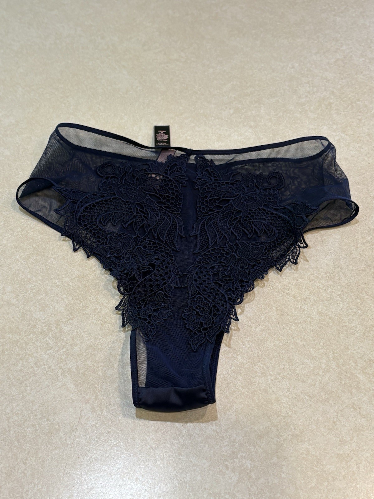 Victoria’s Secret Luxe Dragon Applique Lace High Waist Panty Navy Blue M NWT