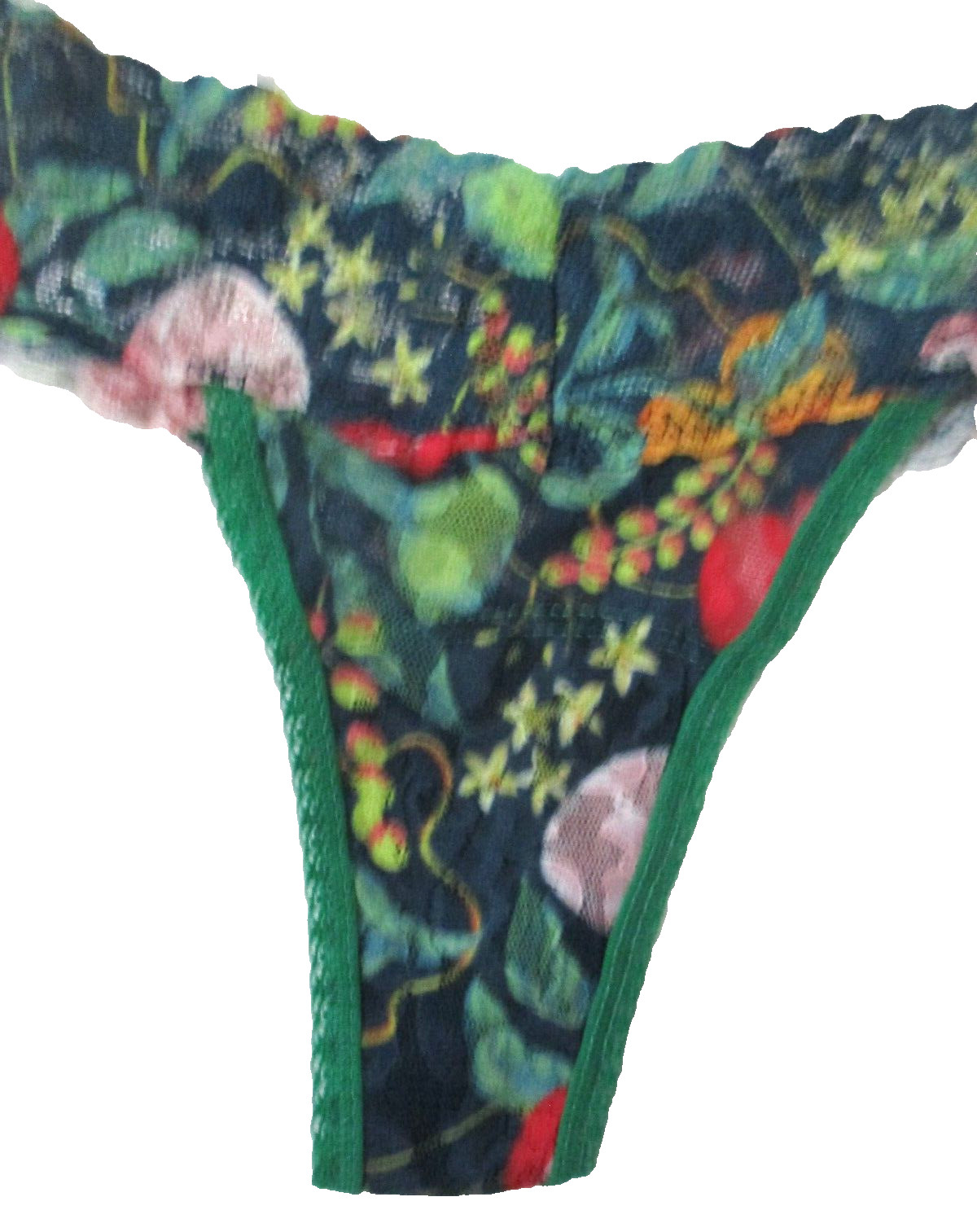 HANKY PANKY ONE SIZE THONG OS 4911SN LOW RISE DARK GREEN MULTI GEO NYLON PANTIES