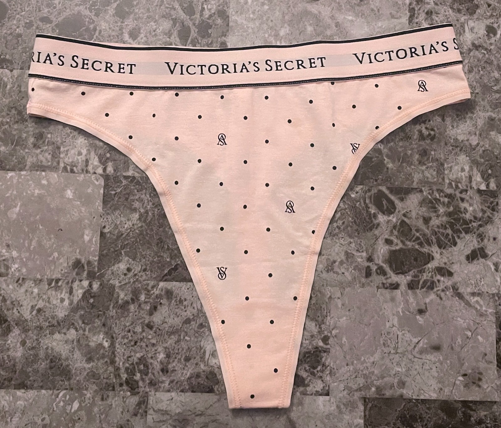 NWT VICTORIA’S SECRET PINK POLKA DOT THICK LOGO BAND HIGH WAIST THONG PANTIES
