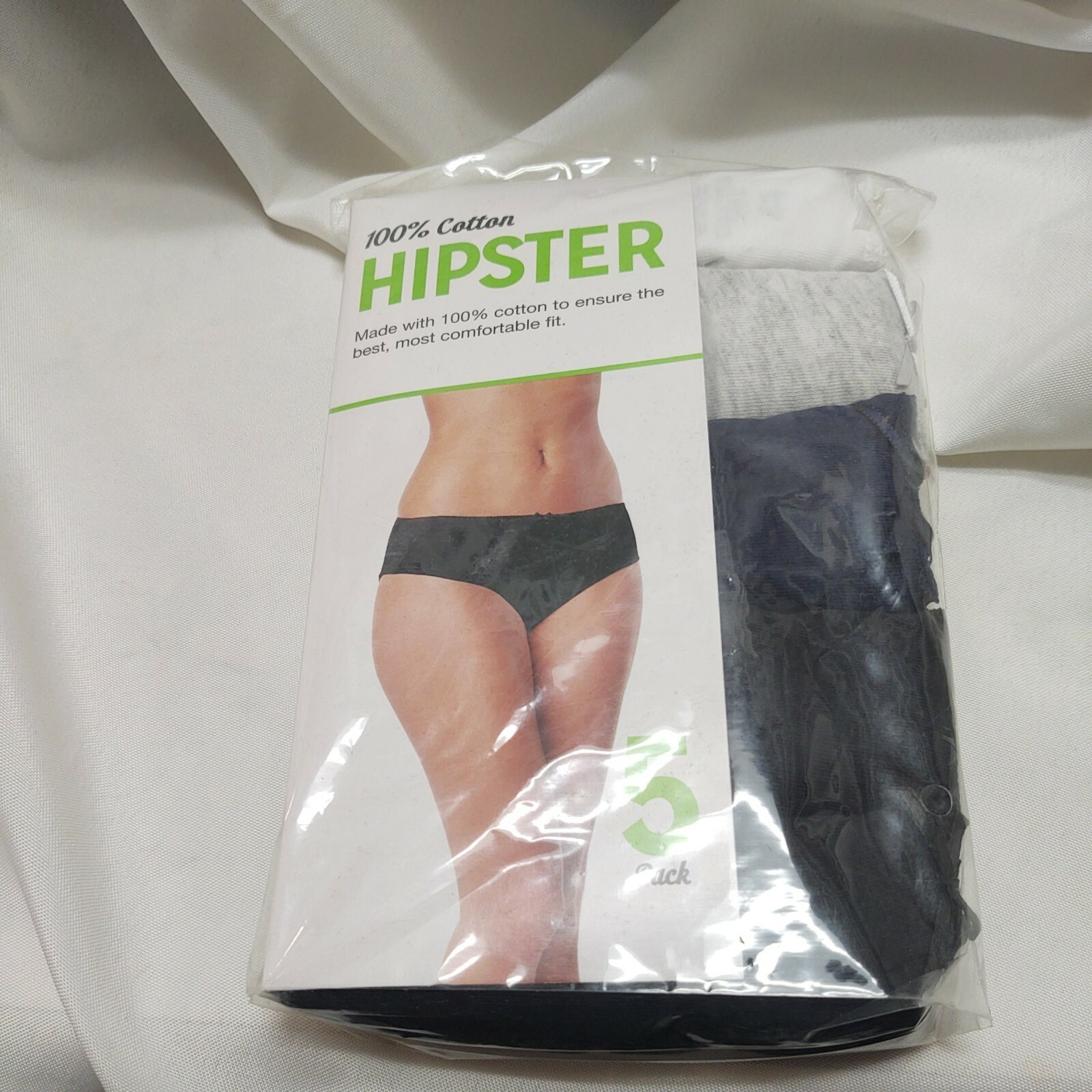 100% Cotton Women’s Hipster 5-Pack Underwear Panty Size 9 Black Gray White Blue