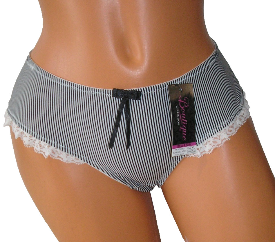 Panties Lingerie Boutique Collection Striped Front Lace Back Boyshort, XL