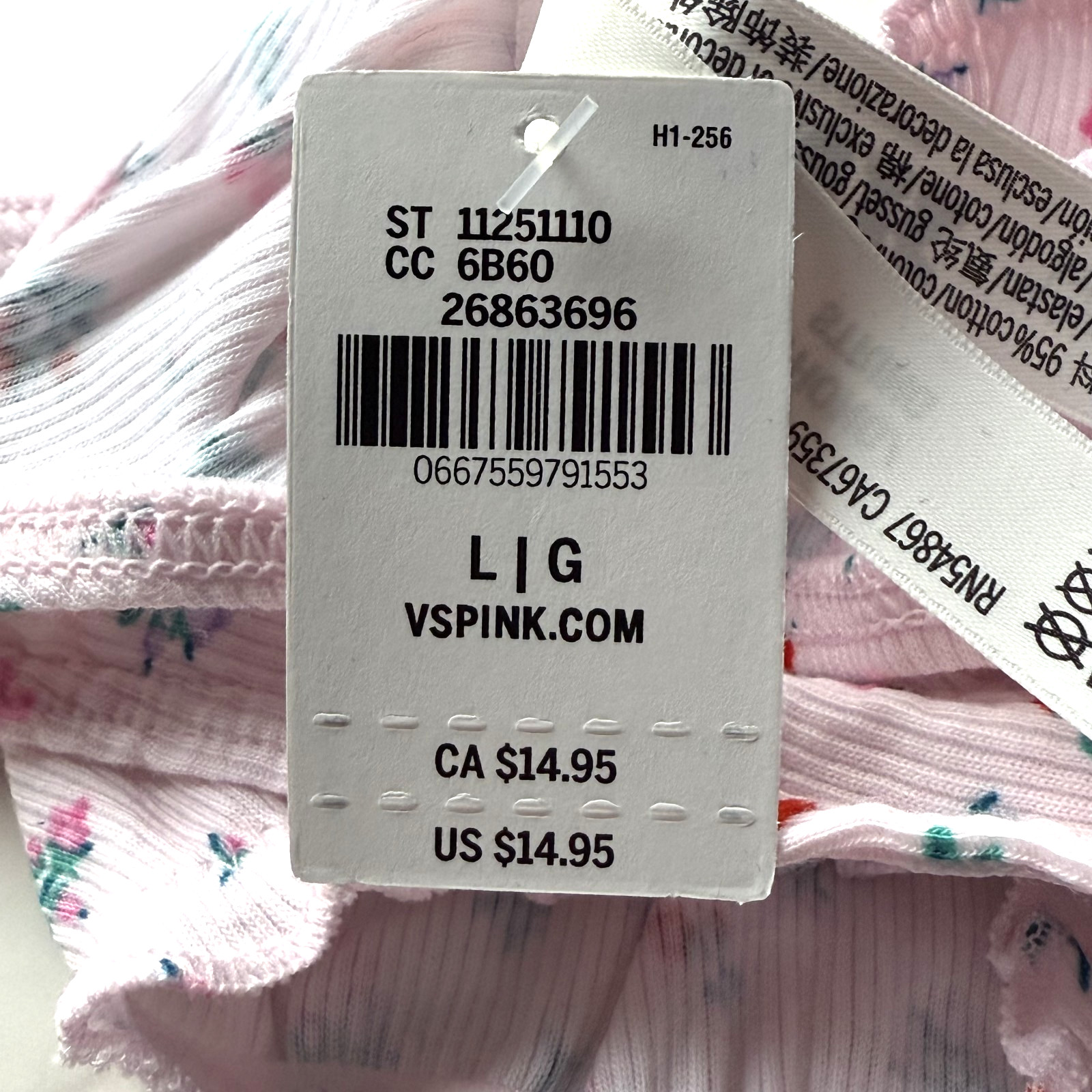 PINK Victoria’s Secret Cotton Side-Tie Smooth Thong Panty Pink Tulip Floral M/L