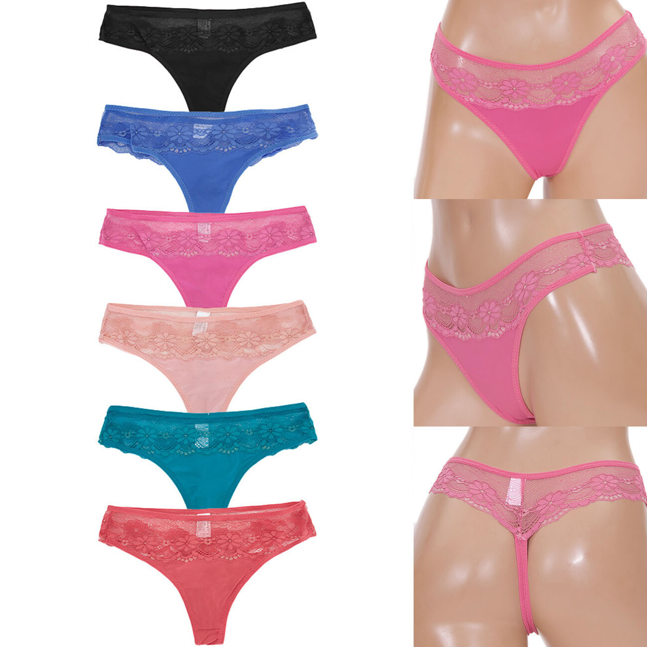 12 pack JENNIFER Women’s Stretch Sexy Flower Lace Microfiber Cheeky Thong Panty