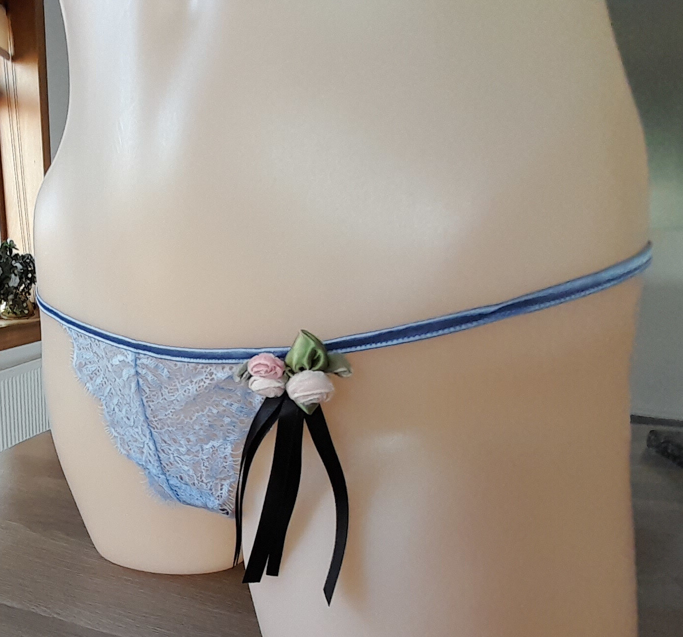 Madame V Powder Blue Lace OCTAVIA String Sided Hipster G-String