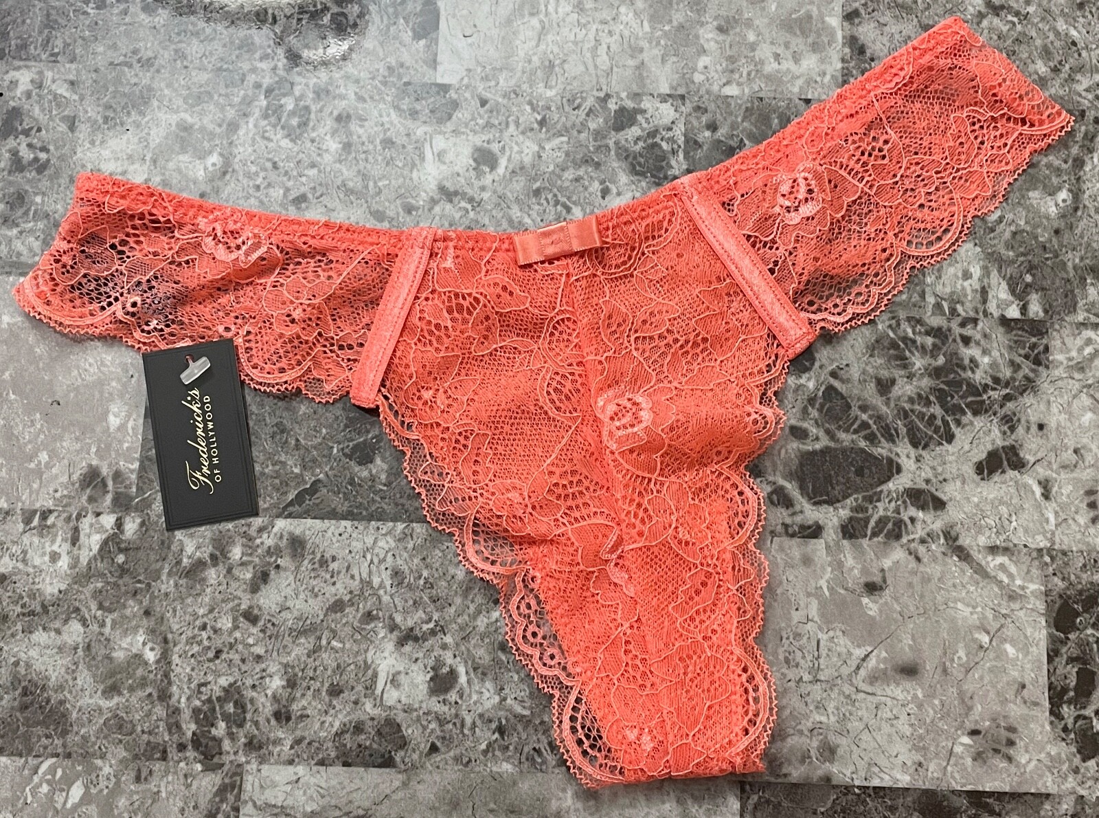 NWT FREDERICK’S OF HOLLYWOOD LUCIA ROSE FLORAL CORAL ORANGE CHEEKY THONG PANTIES