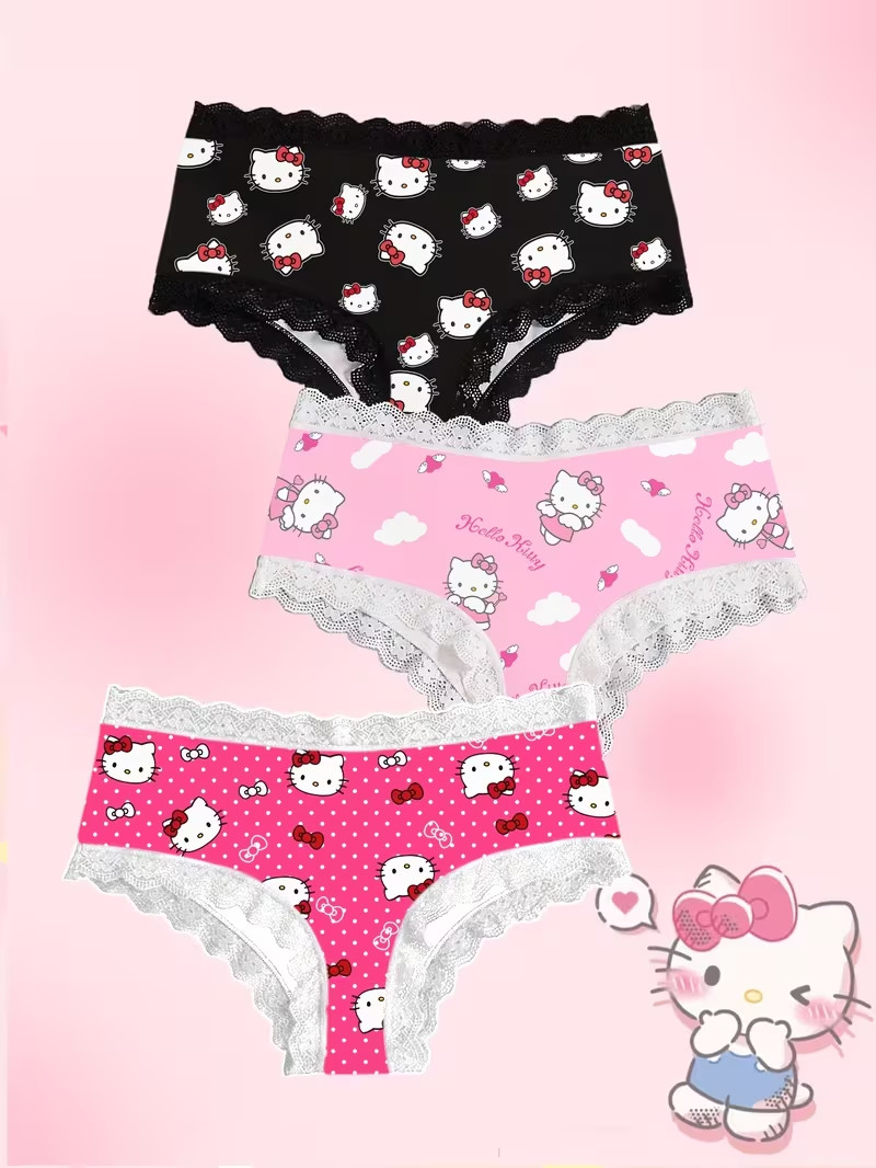Sanrio Hello Kitty Sexy Cute Cartoon Lace Kawaii Brief Panties – Pack of 3