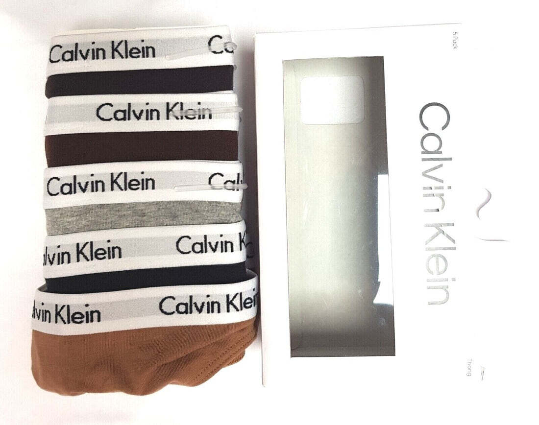 Calvin Klein Women’s Cotton Stretch Thong/Strings 5-Pack Black/Grey/Brown