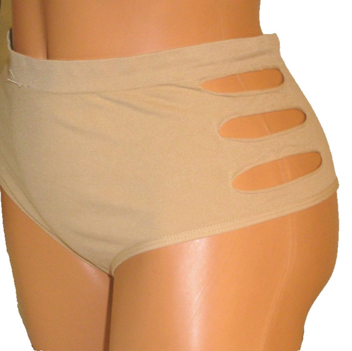 Panties Lingerie Cut Out Sides Beige Ribbed Hipster 0XL Adult Gift