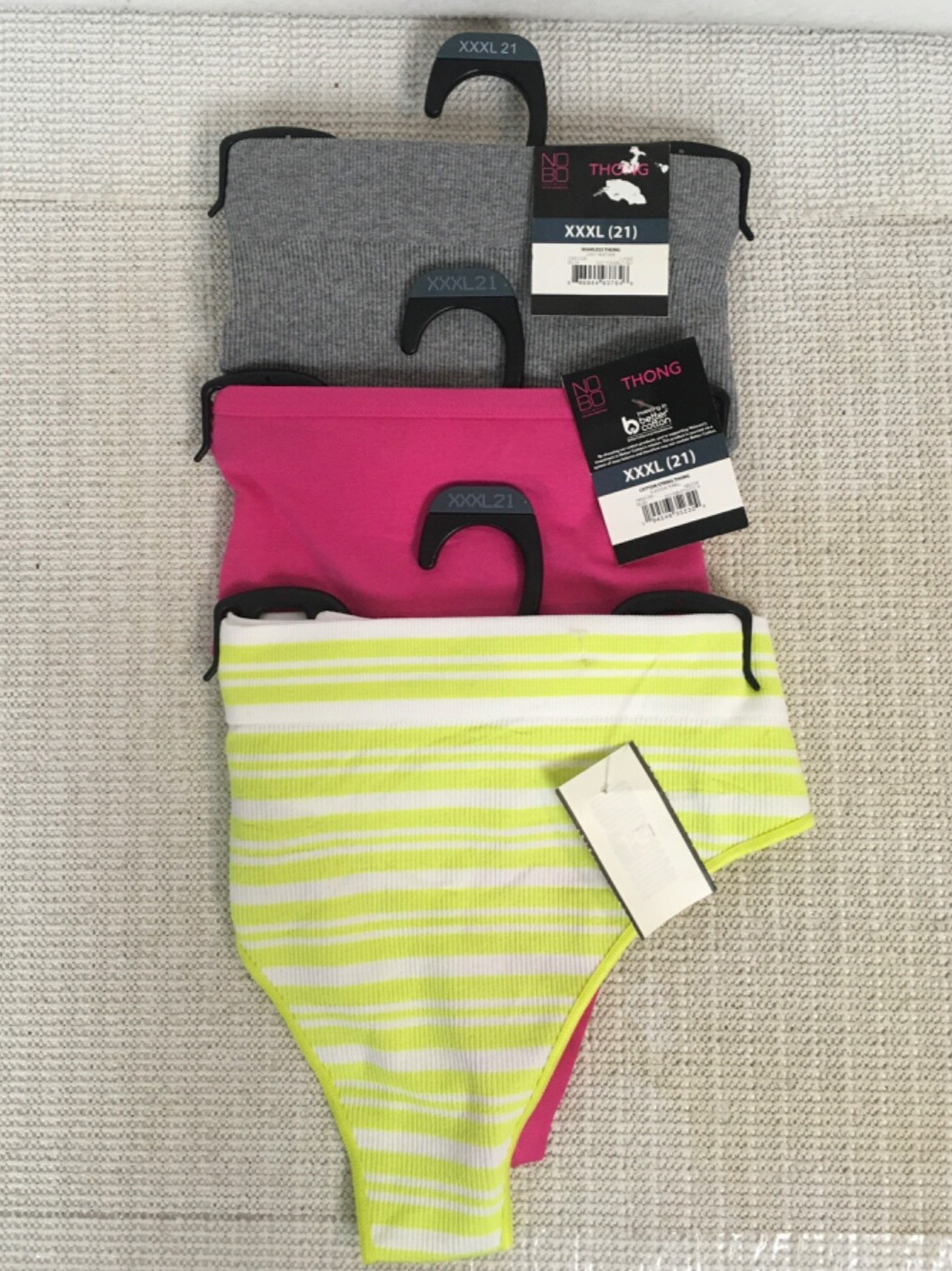 No Boundaries Thong Panties Women Size XXXL Gray Pink Green New White with Tags