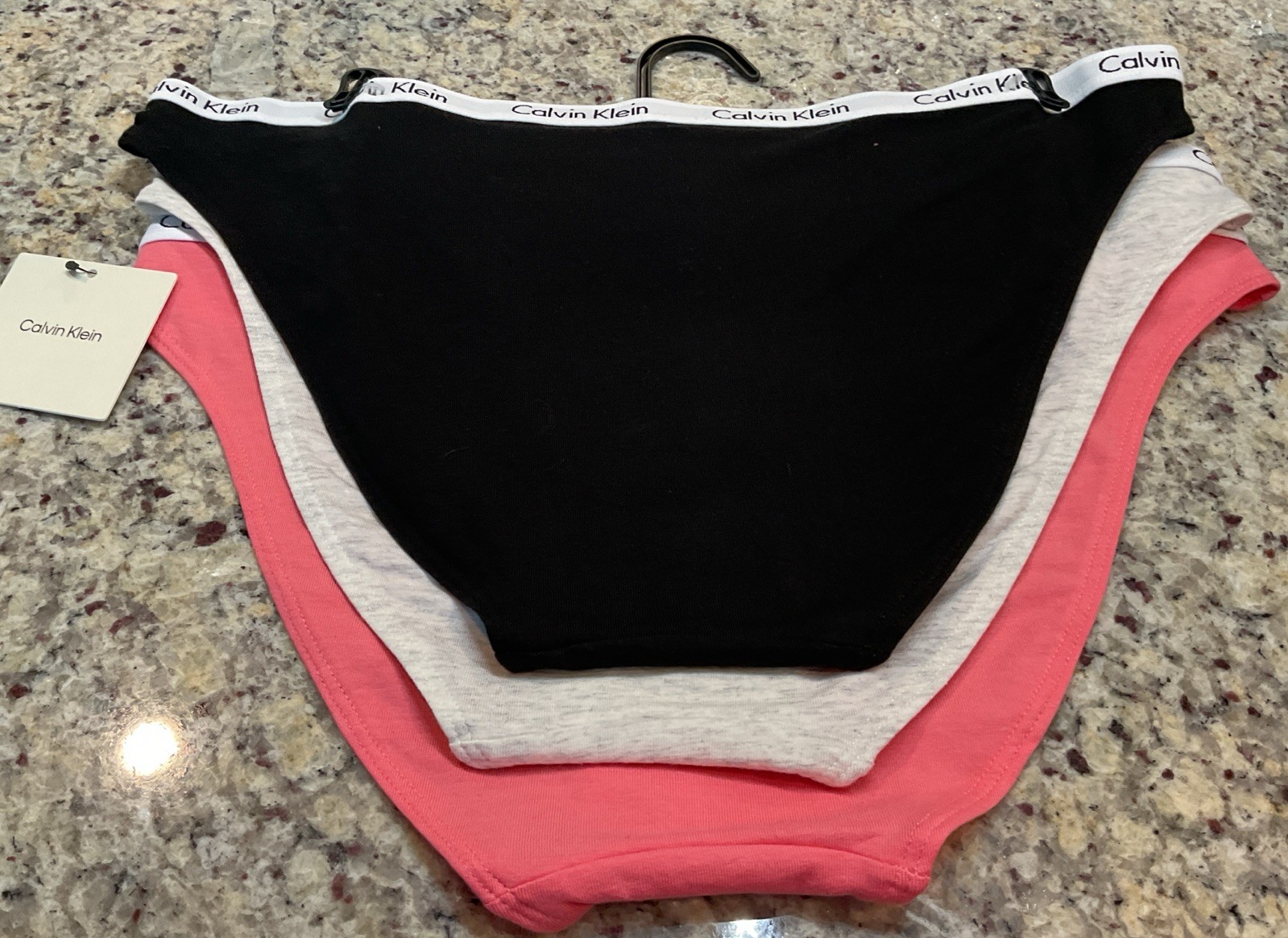CALVIN KLEIN Women’s Sz Lg (3) Bikini 90% Cotton/10% Elastane Blk,Grey,Coral NWT