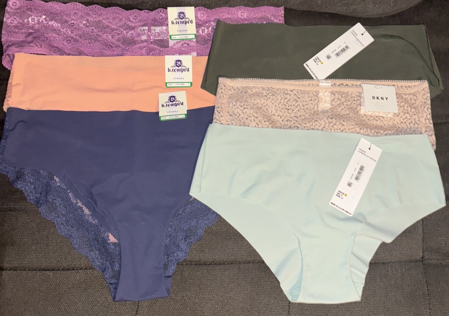 DKNY & b.’tempt’d Mixed Lot Of 6-Pairs Lace & Litewear Cheeky/Hipster Panties