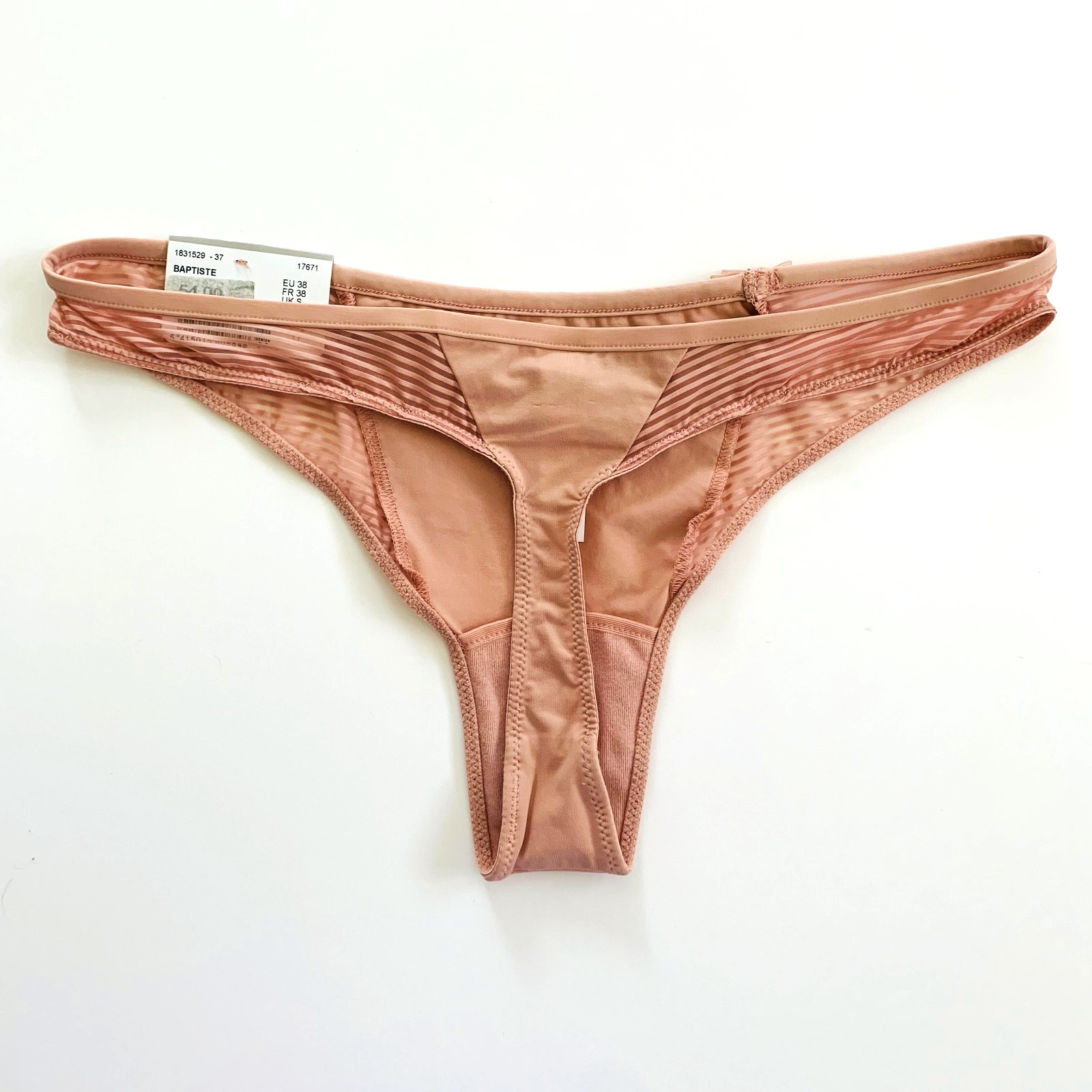 NWT Marie Jo L’Aventure Baptiste Thong Panty Small Nude Powder Rose Bow