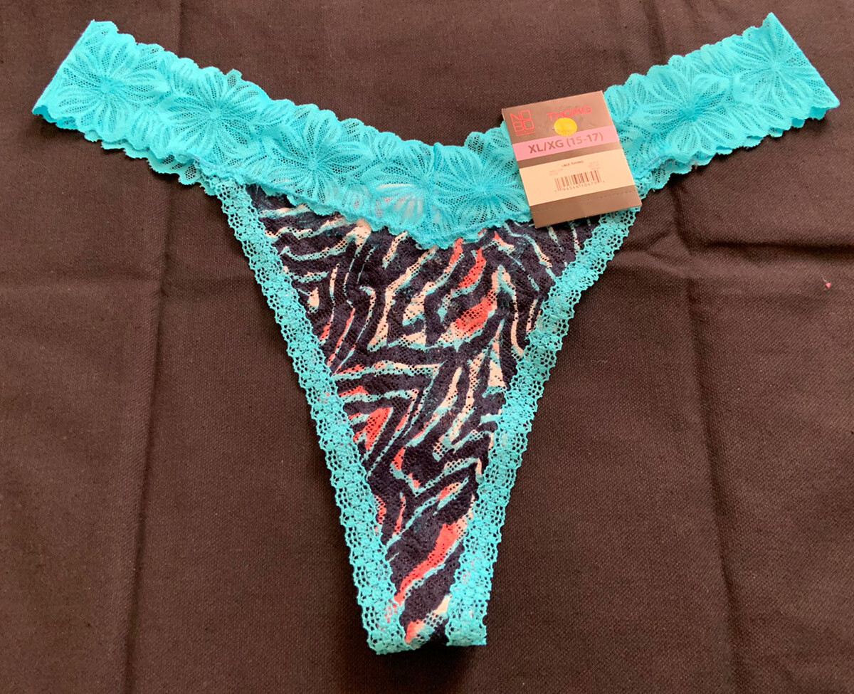No Bo lace Hipster thong panties Hot underwear Net Size XL XG 15/17 Blue New