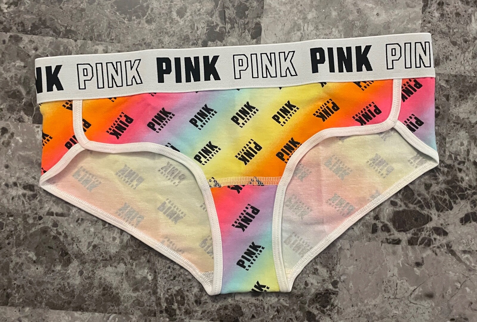 NWT VICTORIA’S SECRET PINK ORANGE AQUA OMBRE LOGO THICK BAND HIPSTER PANTIES