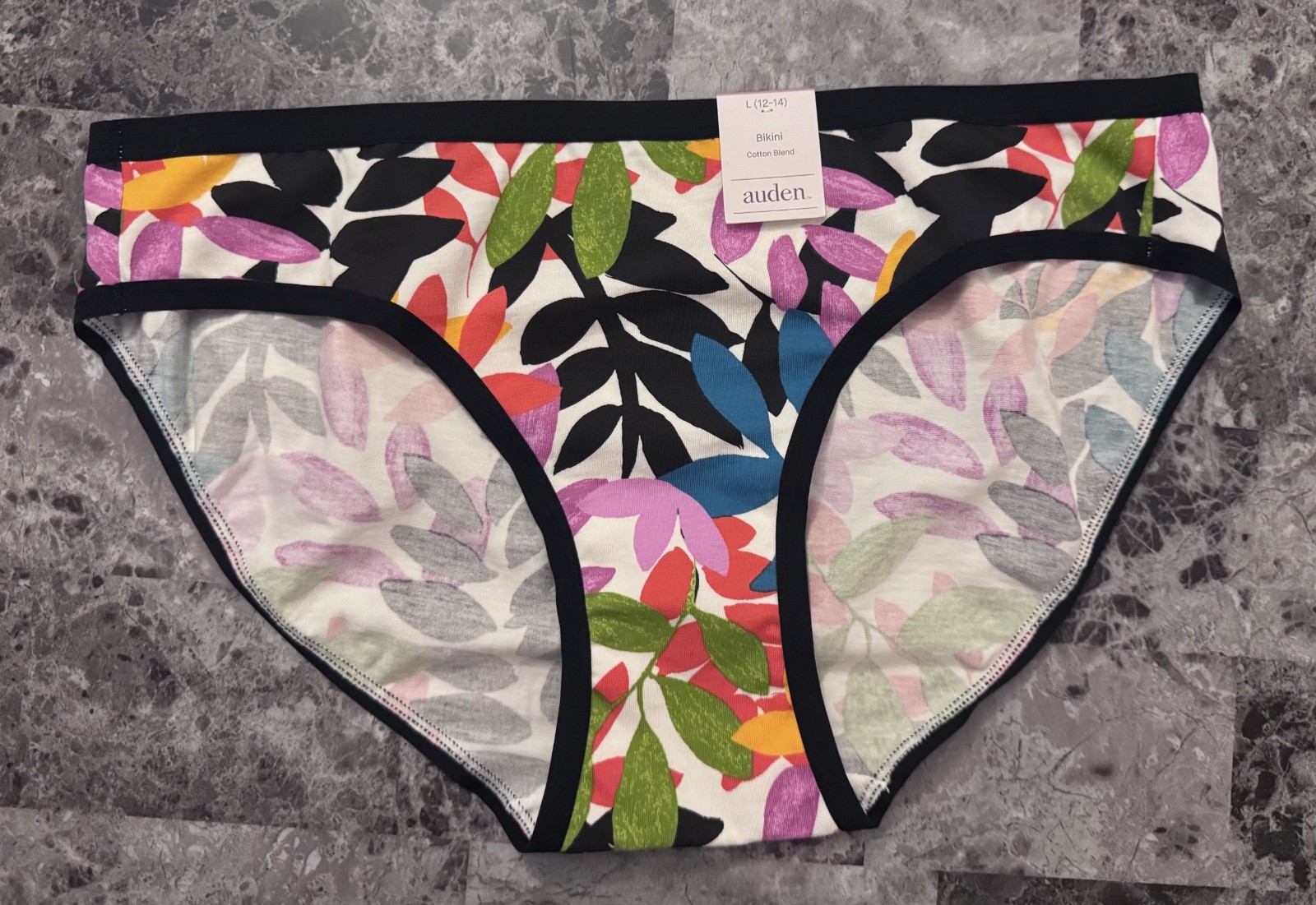 NWT AUDEN LARGE BLACK GREEN BLUE LAVENDER LEAF BIKINI PANTIES