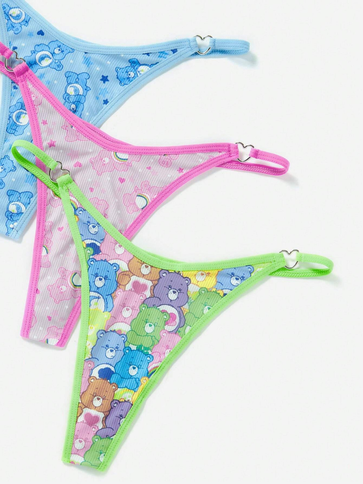 Kawaii DDLG Cute Cartoon Care Bears Heart Sexy String Thong Panties Pack of 3