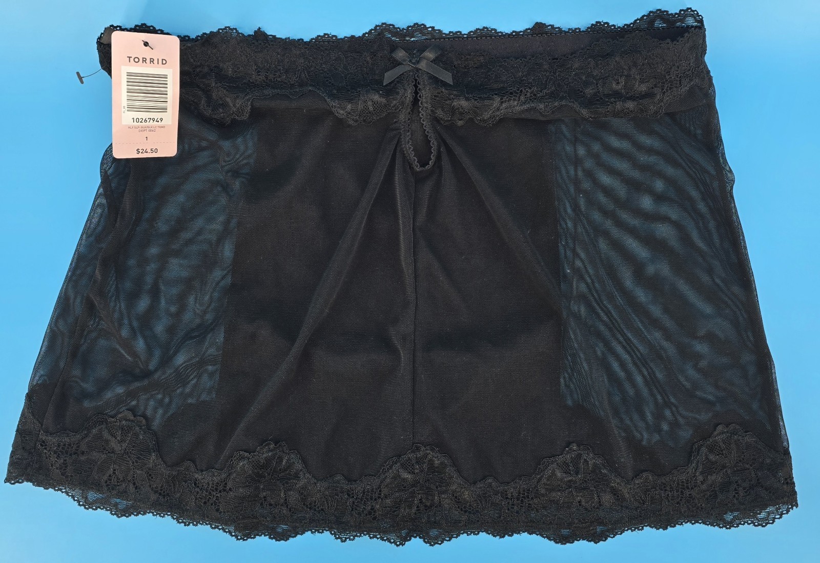 Torrid Black Satin Lace Half Slip Skirt Size 1 (14-16) Mesh 12.5″ Goth Fairy NWT