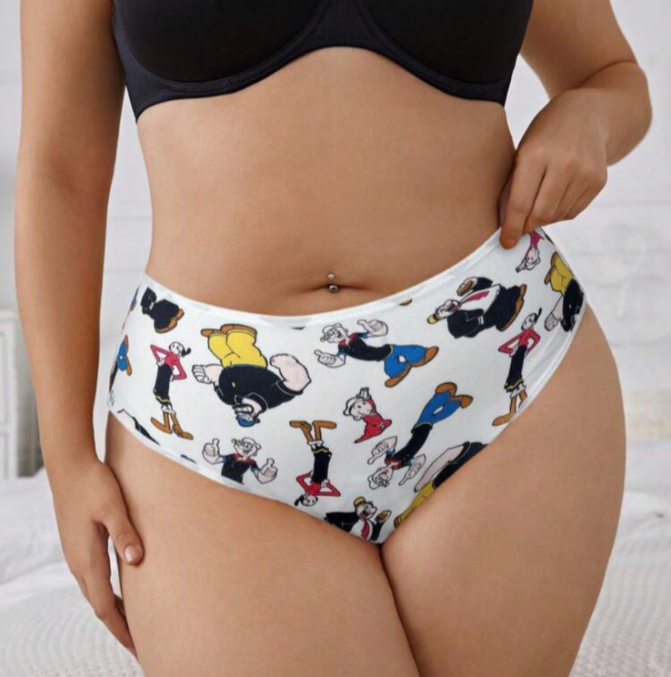 Women’s Kawaii Popeye Cartoon X Shein Mid-Rise Brief Panties 0XL (10) 3 pack
