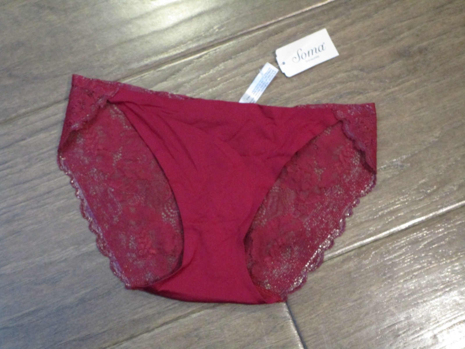 SOMA VANISHING EDGE LACE BACK BIKINI PANTIES IN RED BEAUTY SIZE XS