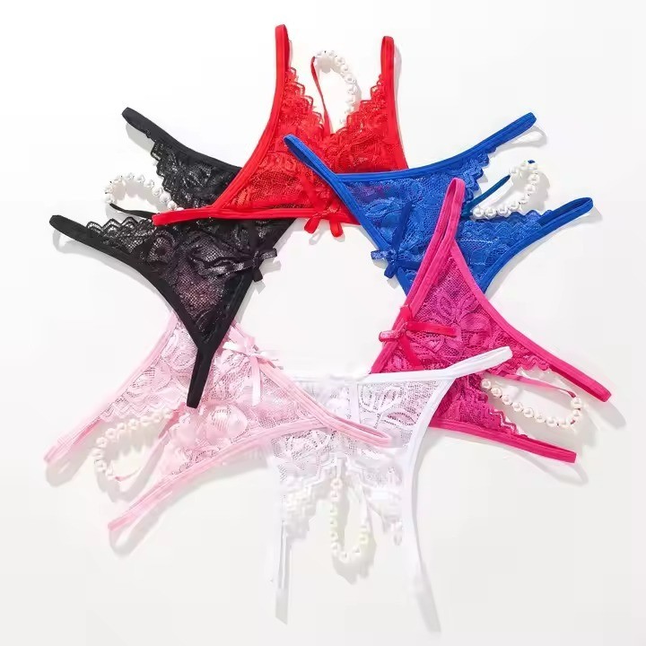 Pearl String Sex Woman Lace Panties Hollow Underwear Thongs Seamless G-String