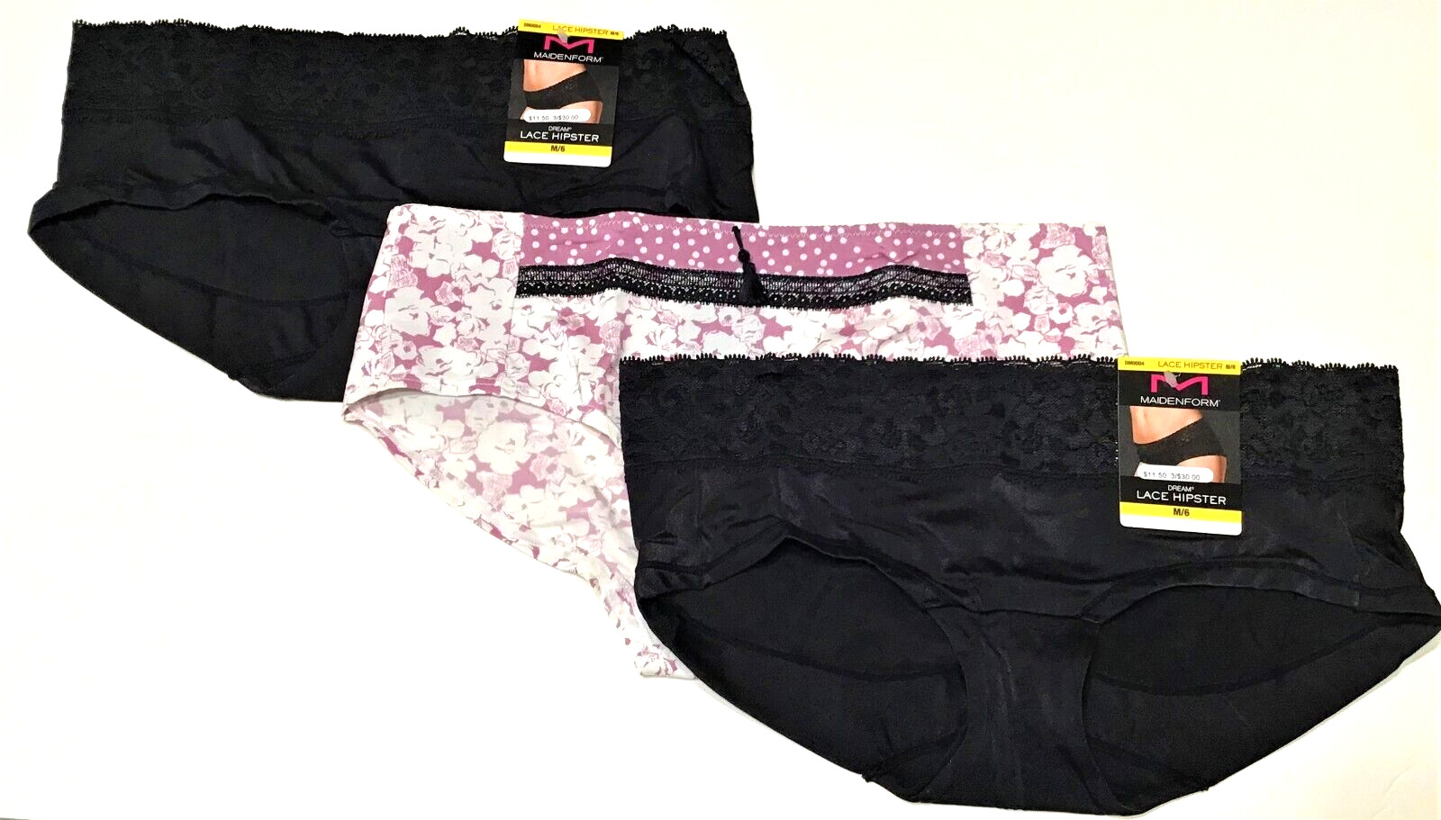 medium /6 – NWT Maidenform Dream Lace 2 black hipster panties +one, $43 tag c294
