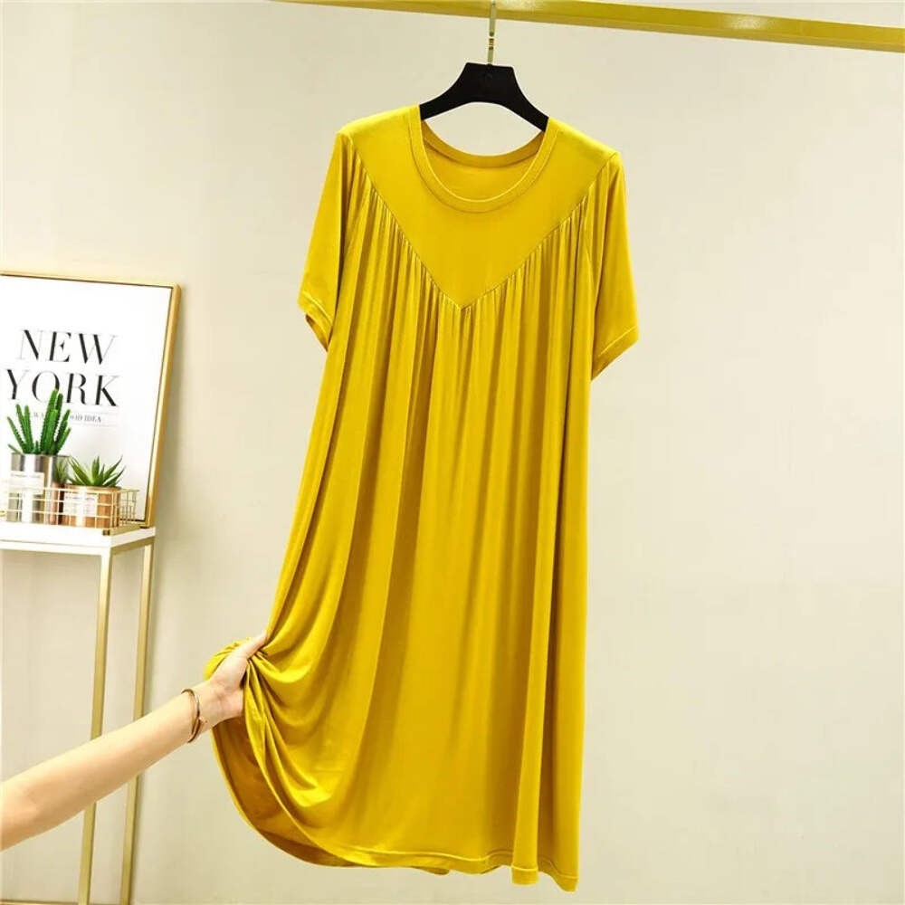 Loose plus Size Sp Dr Modal Women’s Summer Thin Home Gown Skirt Sle round Ne ort