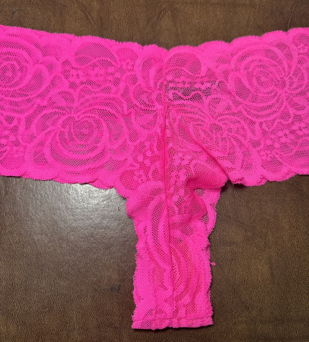 Vintage Smart Sexy Neon Pink Stretch Sheer Floral Lace Bikini Panties Sz 2XL / 9