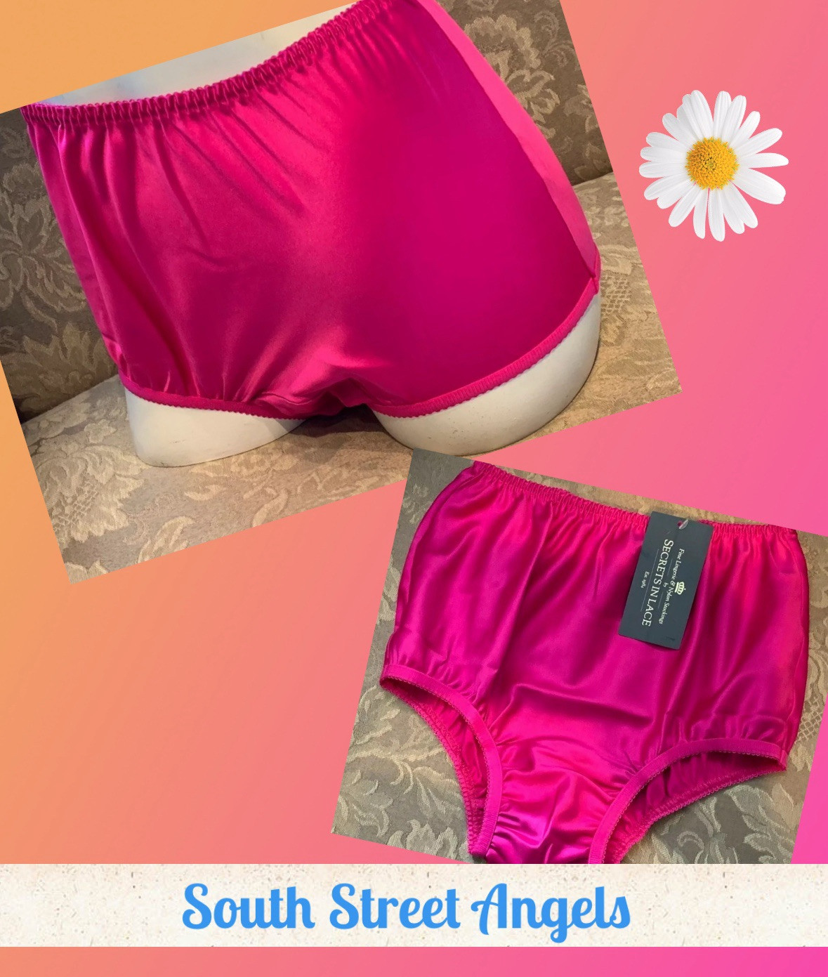 SECRETS IN LACE ~ FUCHSIA PINK ~ SATIN PIN-UP FULL BRIEF PANTIES ~ SIZE SMALL