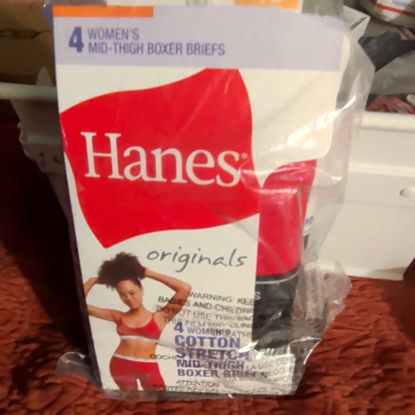 Hanes Originals Women’s Mid-Thigh Boxer Briefs 4 Pack Size 7/L Cotton Stretch