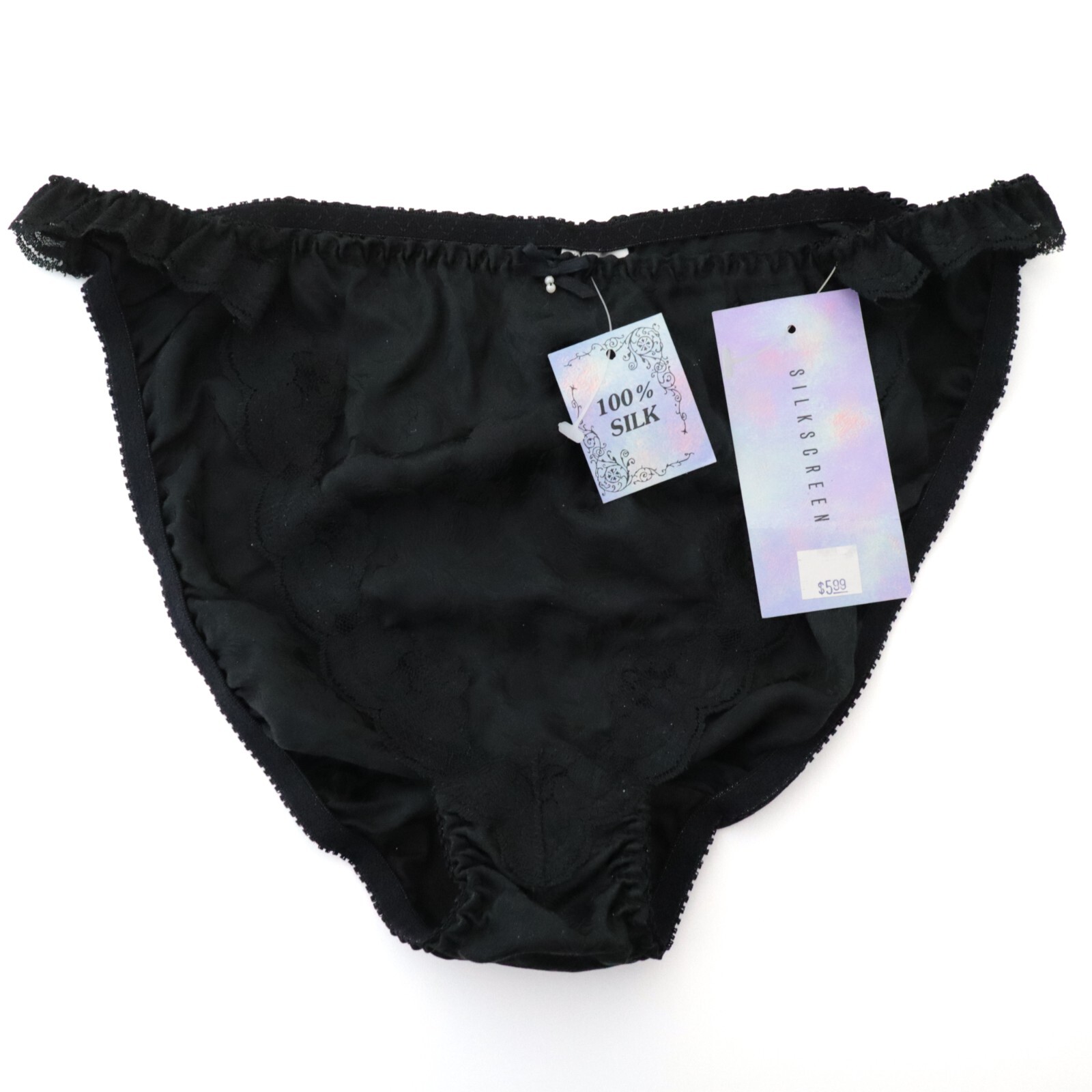 NEW Silkscreen TRUE VTG 90s 100% Silk Lace String Bikini Panty LARGE