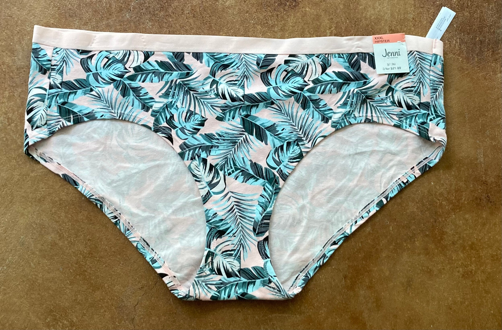 New Jenni Intimate Women Elastic Waist Hipster Panty, Tropical Leaf, XXX-Large