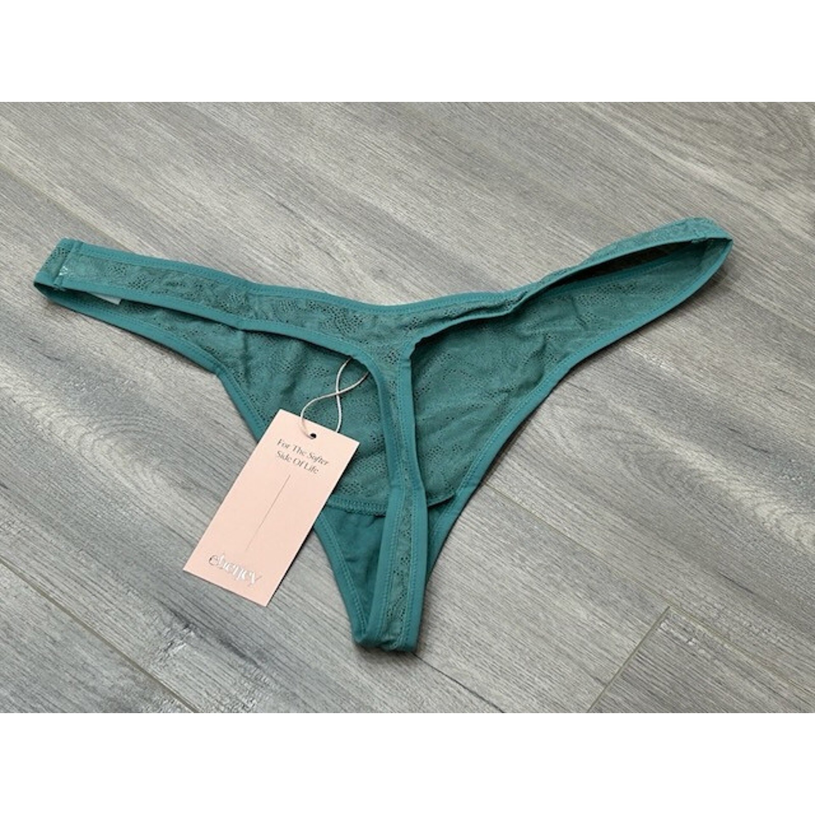 Eberjey Womens Soft Stretch Thong Panty Mid Rise Elastic Trim Agave Size XL NWT