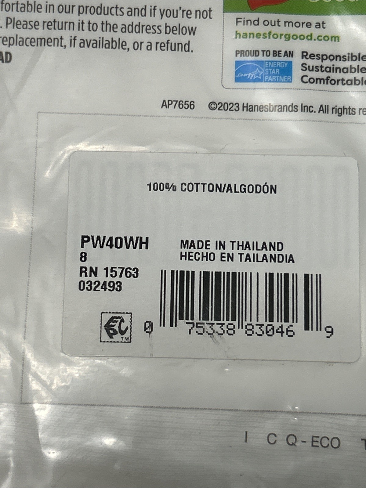 Hanes Womens 10-Pack Cotton Tagless Briefs Underwear White Size 8/XL New