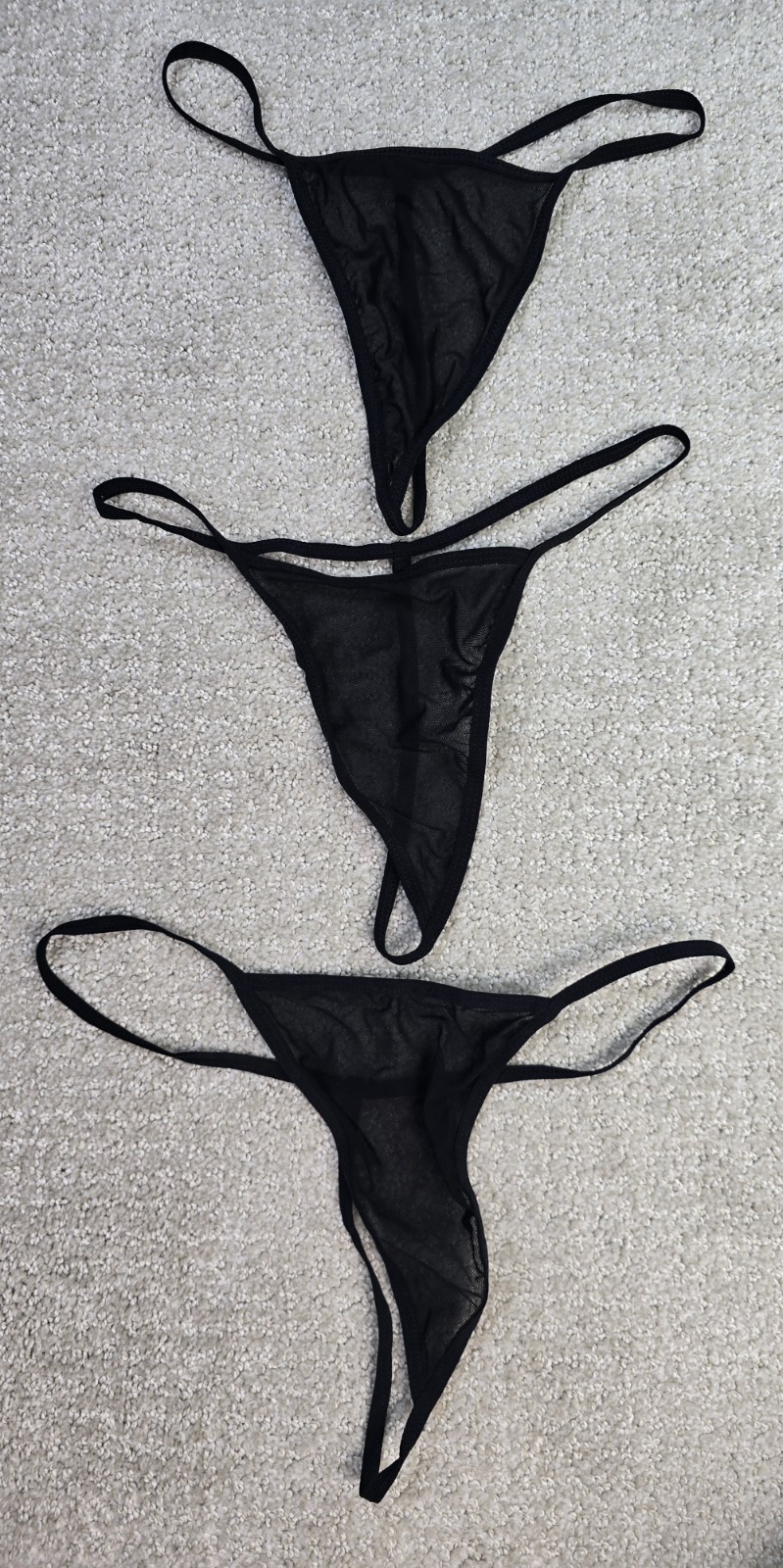 Lot 3 Mesh Ebony Black M Thong String Panties Panty Solid Sexy Stretch Comfort