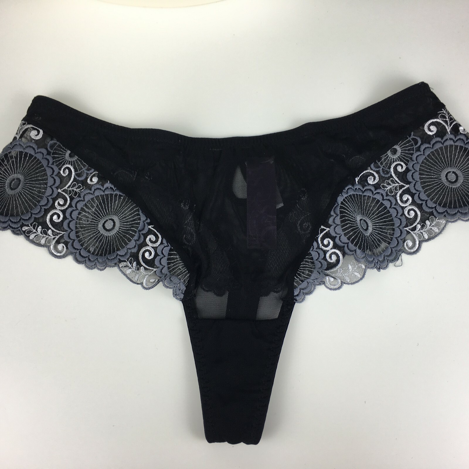 ALEGRO Black Embroidered Sheer Lace Hipster Thong Panty Lingerie – 9010-B