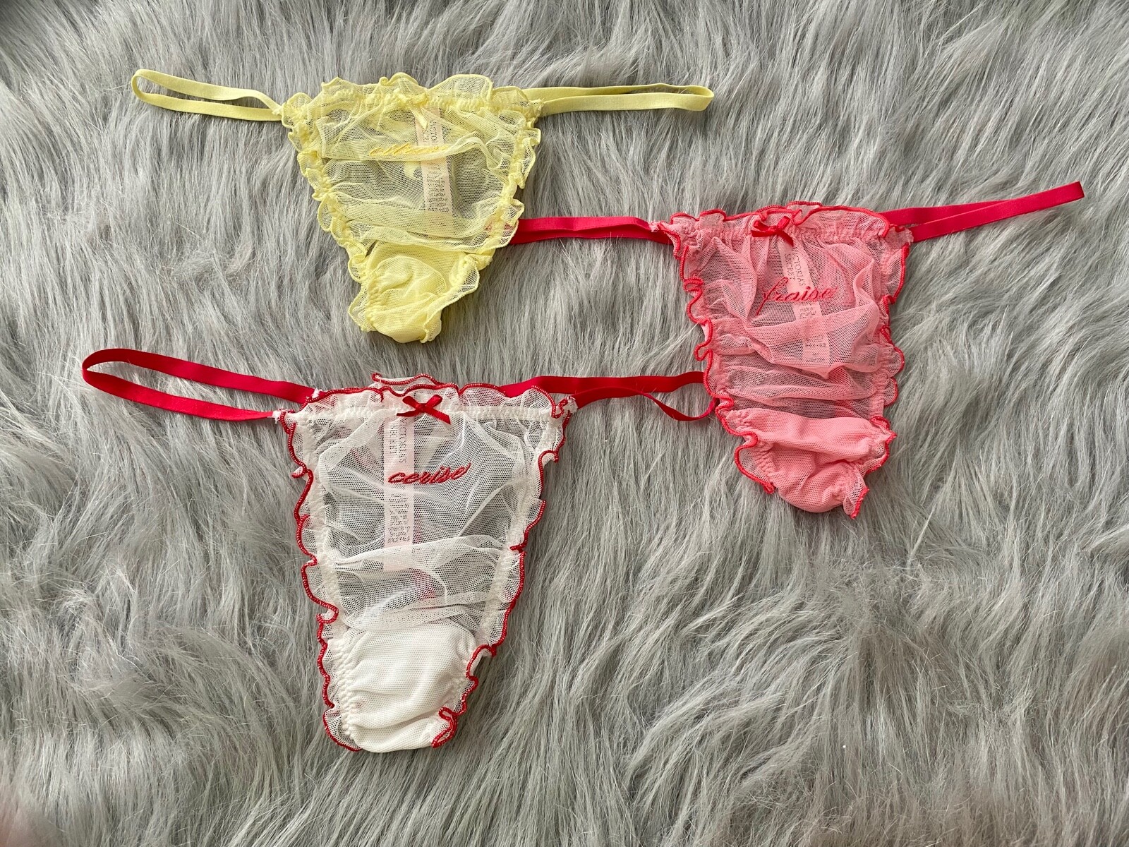 Victoria’s Secret Panties 3 Pack Mesh Ruffled V String Panty XS S M L XL 2XL