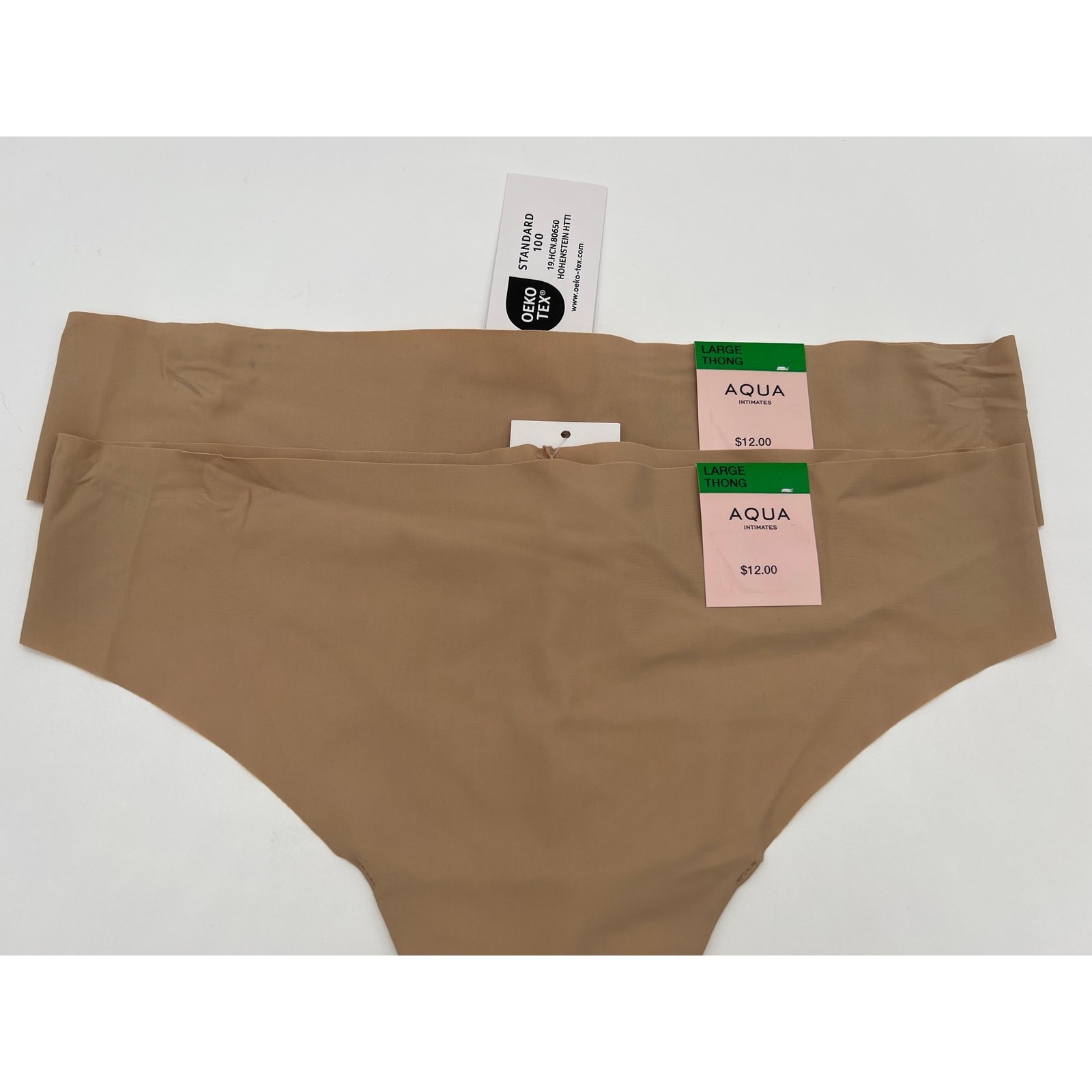 AQUA INTIMATES SIZE LARGE MICROFIBER MID RISE THONG PANTY LATTE CAFE 2 PAIR NEW