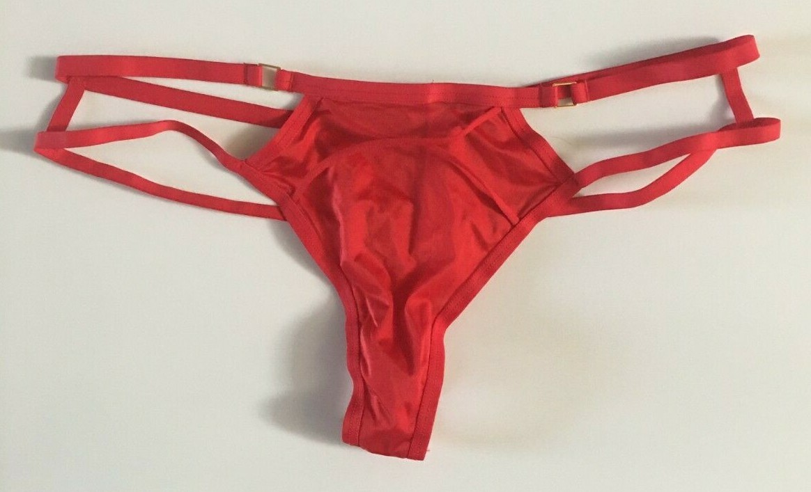 Victorias Secret Red Silky Solid Strappy Thong Panties XS-M-L Square Accents NWT