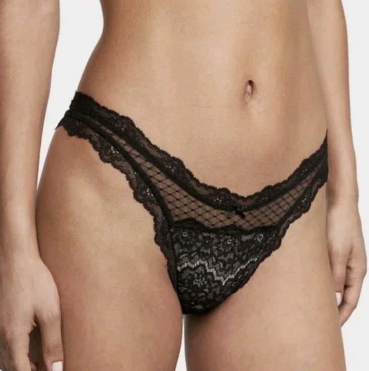 Victoria’s Secret Fishnet Lace and mesh Brazilian Panty (M) Black Sexy NWT!